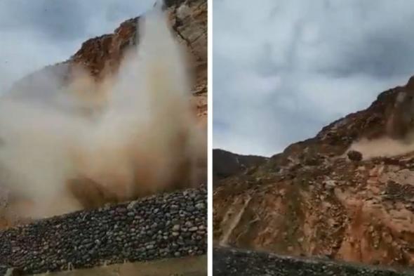 السعودية: صخرة ضخمة تسقط فجأة أثناء تصوير قائد مركبة لها ونجاته بأعجوبة (فيديو)