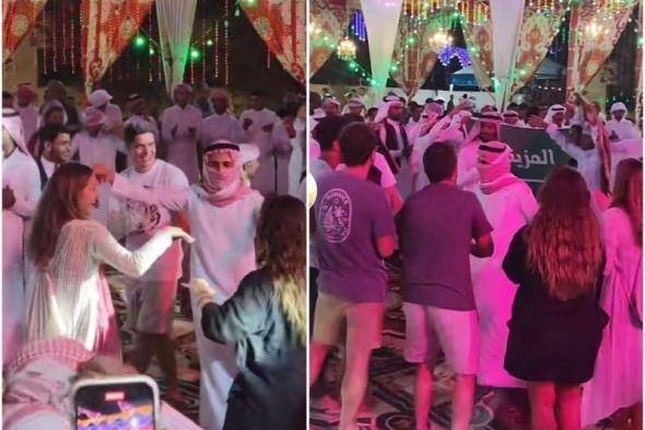 وصلة رقص مثيرة من فتيات اجنبيات أثناء احتفال زواج بأحد القبائل بالسعودية..(شاهد)